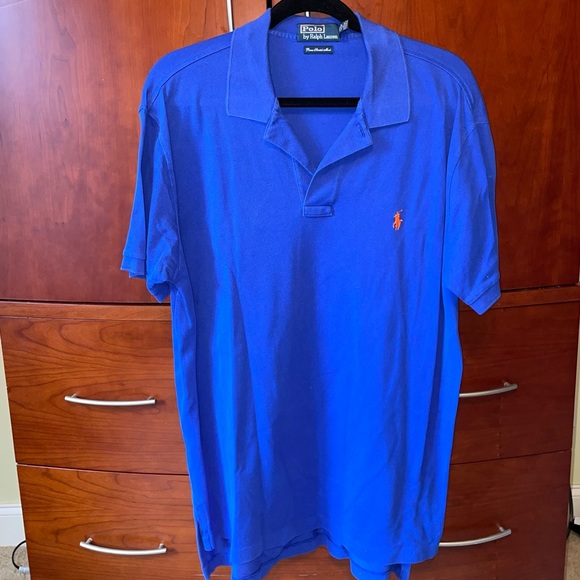 Polo Ralph Lauren Men’s Classic Fit Polo Shirt Blue Short With Orange Pony Large - Picture 1 of 3